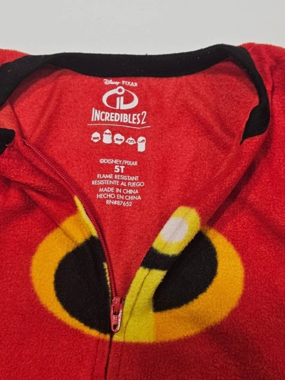 Disney Pixar Incredibles Footed Sleeper Pajamas 5T Fleece Zip Up - Picture 2 of 2